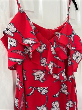 London Times - Women’s Red Floral Ruffle Strap Dress